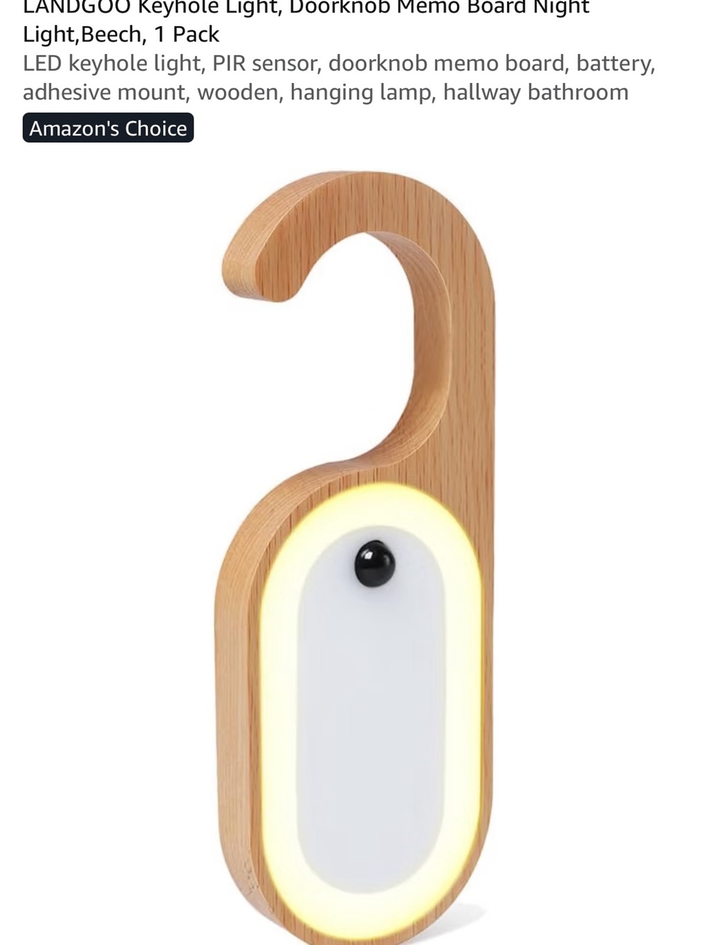 NEW LANDGOO Beech Wood Motion Sensor Night Light Doorknob Memo Board